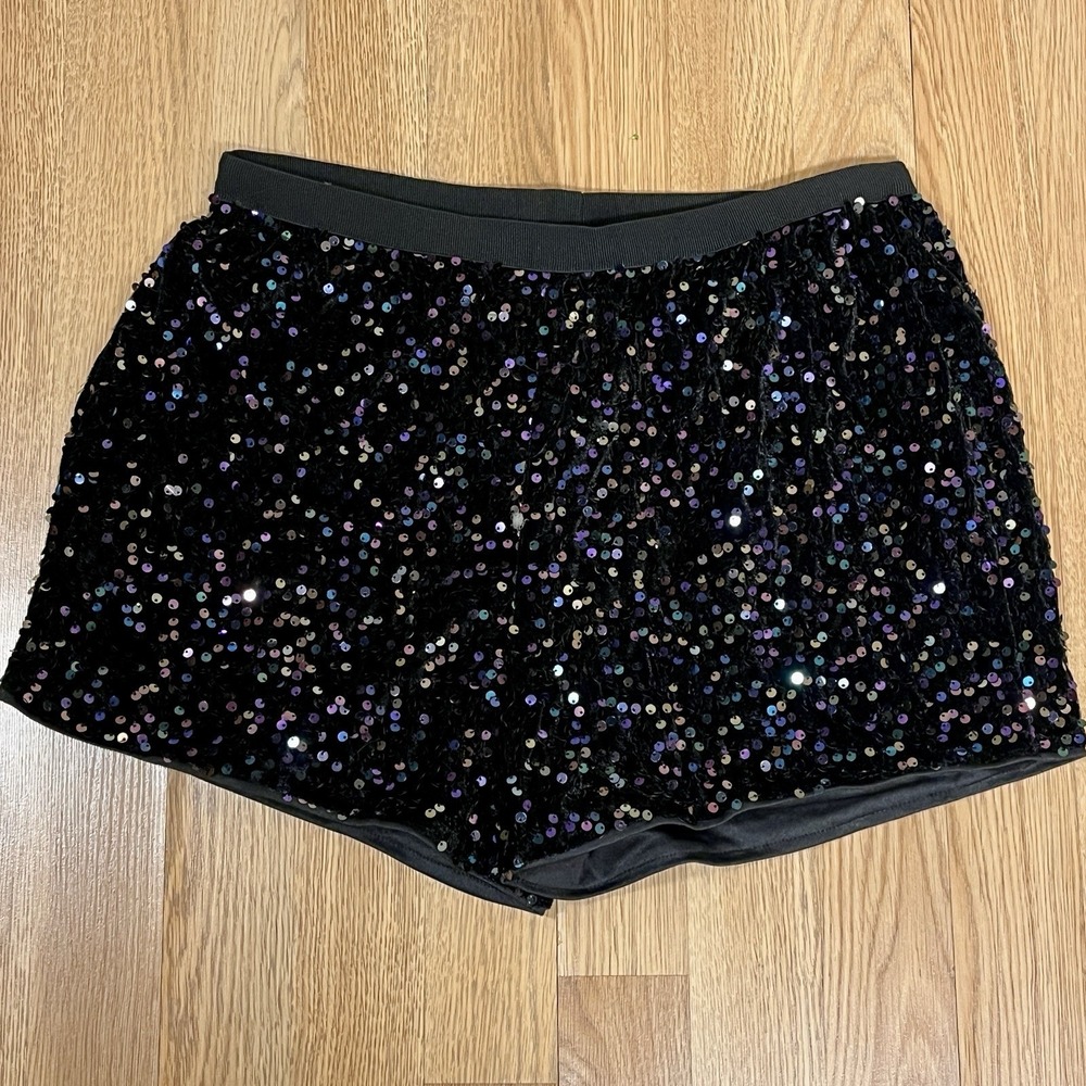 Shein Black With Colorful Sequins Shorts Elastic Waist Pull On Party - Picture 2 of 7